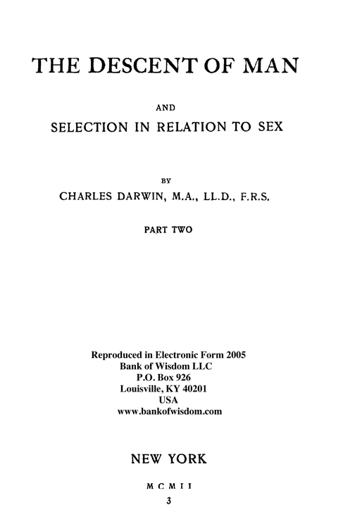 Descent of Man and Selection In Relation To Sex, Vol. 2